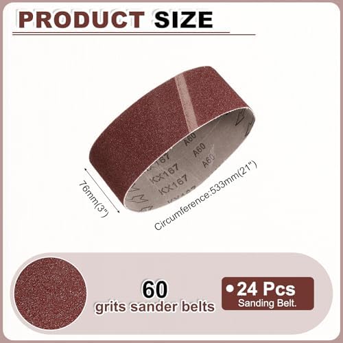 HARFINGTON 3 x 21 Inch Sanding Belts, 24 Pcs 60 Grits Aluminum Oxide Abrasive Belt Sander File Belt for Woodworking, Metal Polishing, Knife Sharpener