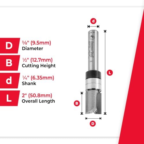 Amana Tool 45475 Carbide Tipped Flush Trim Plunge Template Router Bit 3/8 Dia x 1/2 x 1/4 Inch Shank with 2 Upper Ball Bearings