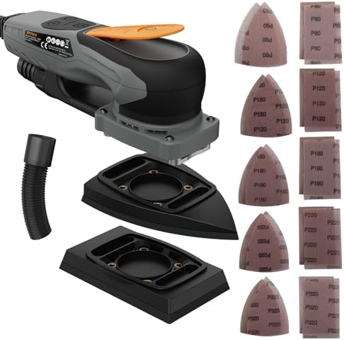 2-in-1 Detail Sander & Palm Sander, Brushless Electric Orbital Sander with 4000-10000 OPM, Dust Collection, 20PCS Sandpapers for Woodworking & Tight Spaces, Ergonomic Symmetrical Design