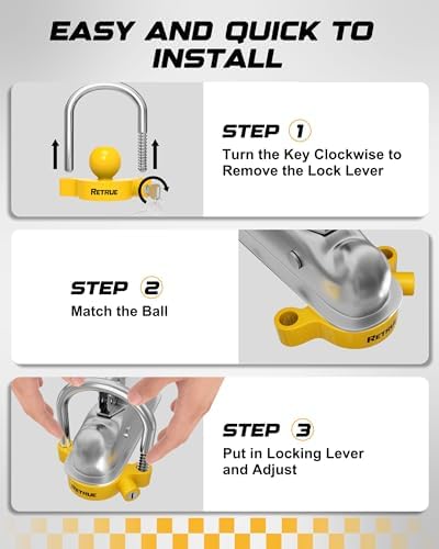 RETRUE Universal Trailer Coupler Lock, Adjustable Hitch Lock, Bright Yellow