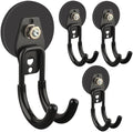 ULIBERMAGNET Garage Magnetic Hooks, 4 Pack Black Heavy Duty Large J Hooks with Magnet, Black Strong Anti-Slip Coating Magnet Hooks for Garden Tools, Ropes,Drill,Metal Cabinet,Pegboard