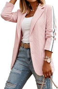 CHICME Women's Argyle Cable Jacquard Tape Sleeve Button Work Travel Blazer