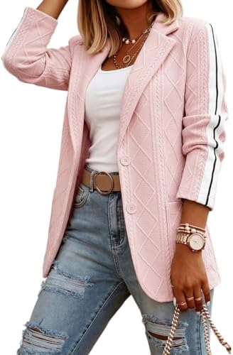 CHICME Women's Argyle Cable Jacquard Tape Sleeve Button Work Travel Blazer