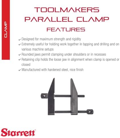 Starrett Toolmakers Parallel Clamp - Ideal for Holding Work in Tapping and Drilling - 2-3/4" Capacity, 1-25/32" Throat Depth, Hardened Steel, Nice Finish - 161D