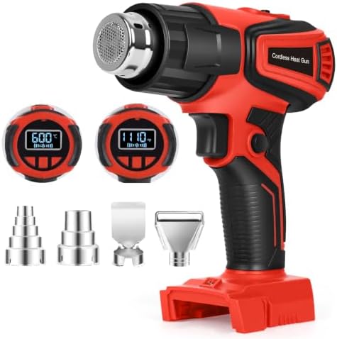 Cordless Heat Gun Compatible with Milwaukee M18 Battery, Fast Heating Variable Temp (122°F~1112°F) Hot Gun LCD Display and 4 Nozzle for Shrink Tubing, DIY(No Battery, Not Made by Milwaukee)