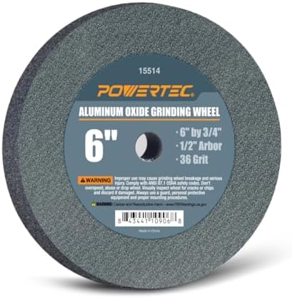 POWERTEC Bench Grinder Wheel 6 Inch, 36 & 100 Grit, Aluminum Oxide Grinding Wheel for Bench & Pedestal Grinder, 3/4" Thick 1/2" Arbor, Sharpening & Shaping Drill Bits, Blade, Chisel, 2PK (15530)
