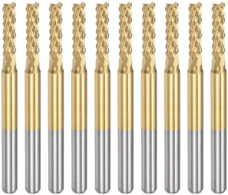 uxcell 10Pcs 2.6mm Titanium Coat Carbide End Mill Engraving Milling Cutter CNC Router Bits for PCB Machine, 1/8" Shank