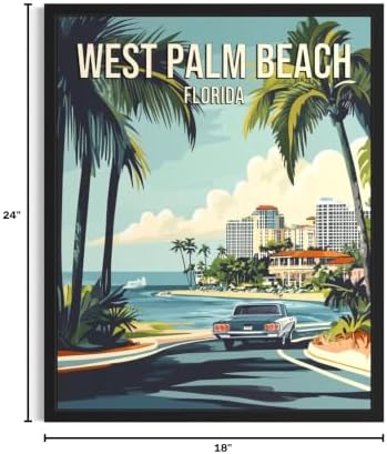 West Palm Beach Florida Black Framed Wall Art Print Poster, US Vintage Retro Beach Scenery Posters Prints for Restroom Home Picture Painting Artwork Gallery 219 (West Palm Beach Florida, 24"L x 18"W, Black Frame)