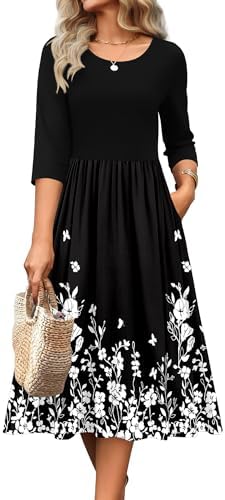 Zeagoo 3/4 Sleeve Women's Dress Casual Aline Summer Fall Midi Long Dresses