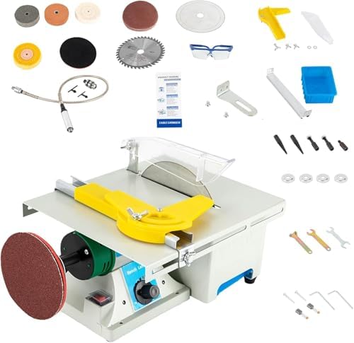 Table Saw, Gem Jade Grinder Polisher for Cutting Rocks, Rock Cutting Saw with Blade, Adjustable Speed Cutting Machine 800-10000rpm, Lapidary Saw for Cutting Grinding Engraving Polishing