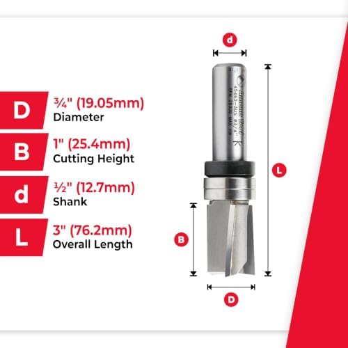 Amana Tool 45463-3US Carbide Tipped Up Shear Face Plunge Template Router Bit 3/4 Dia x 1 x 1/2 Inch Shank with Upper Ball Bearing