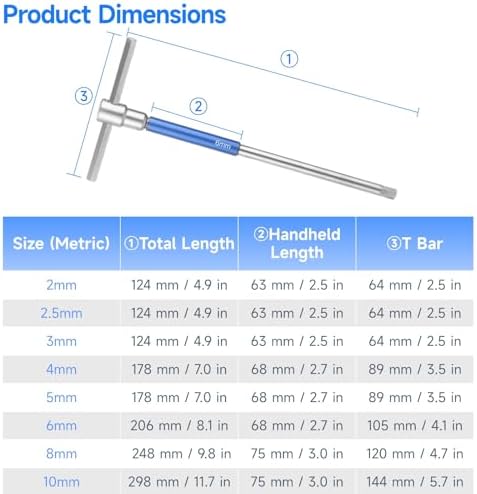 8 Pcs T Handle Hex Wrench Set, Chrome Vanadium Steel Metric Allen Key Kit with Storage Rack, 2-10 mm, Sliding Handle & Rotating Sleeve Design for Auto, Bicycle, Motorcycle Repair & Furniture Assembly