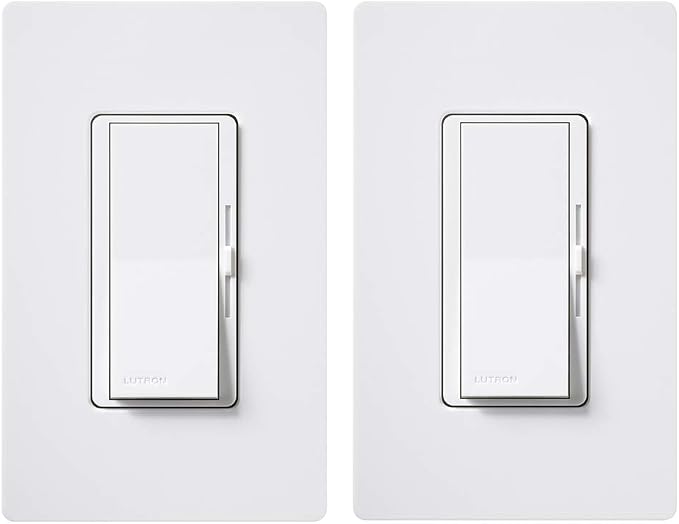 Lutron Diva LED+ Dimmer Light Switch for Dimmable LED, Halogen, and Incandescent Bulbs, 150 Watt, Single-Pole or 3-Way, DVWCL-153PH-2-WH, White (2-Pack) with Wallplate