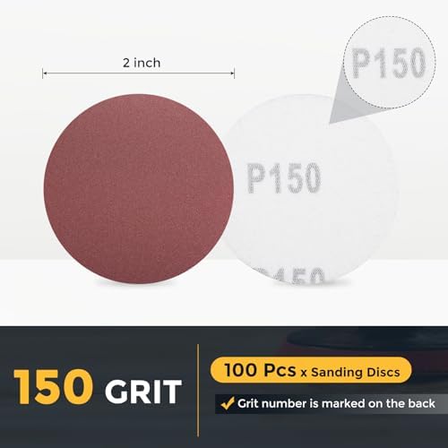 HARFINGTON 100 Pcs 2 Inch Sanding Discs 150 Grit Red Aluminum Oxide