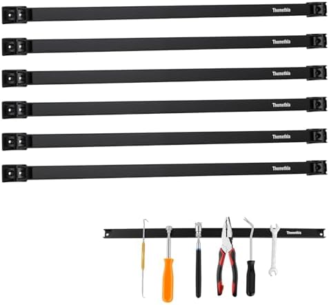 24" Magnetic Tool Holder Strip, 6 Pieces Black Metal Tool Organizer Rack with Stainless Steel Surface, Magnet Bar for Garage Workshop, Easy To Install with Mounting Screws