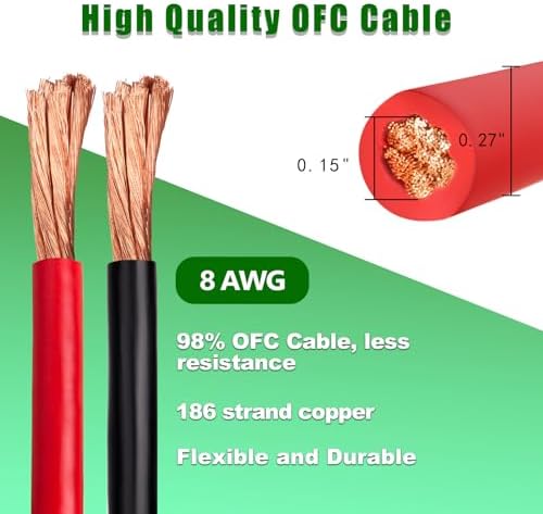 8 Gauge Battery Cable Copper Wire, 5FT Red + 5FT Black