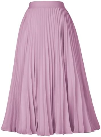 GRACE KARIN Pleated Midi Skirt for Women Chiffon A-Line Outfits