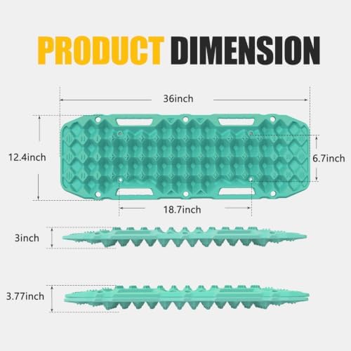 BUNKER INDUST Off-Road Traction Boards, Pair Recovery Tracks Traction Mat for Jeep Mud, Sand, Snow Traction Pads-Turquoise Emergency Tire Traction Device (Gen 10th)