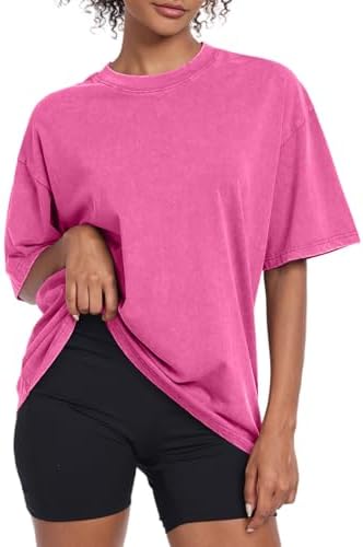 Womens Vintage Oversized T Shirts Acid Washed Baggy Cotton Tee Workout Gym Shirts Boyfriend Short Sleeve Tops