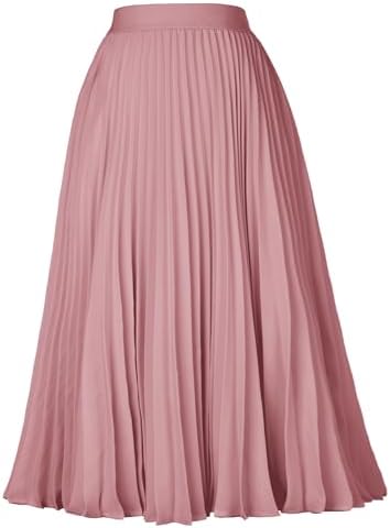 GRACE KARIN Pleated Midi Skirt for Women Chiffon A-Line Outfits