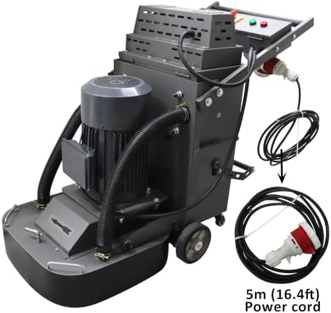 TECHTONGDA 9-Head Electric Concrete Floor Grinding & Polishing Machine 19.6" Grinding Width with Pipe Fitting 40L Dust Collection Box 1430 RPM for Home Renovation Remodeling Garages 220V Single-phase
