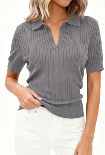PRETTYGARDEN Women's Short Sleeve Sweater Polo Shirts