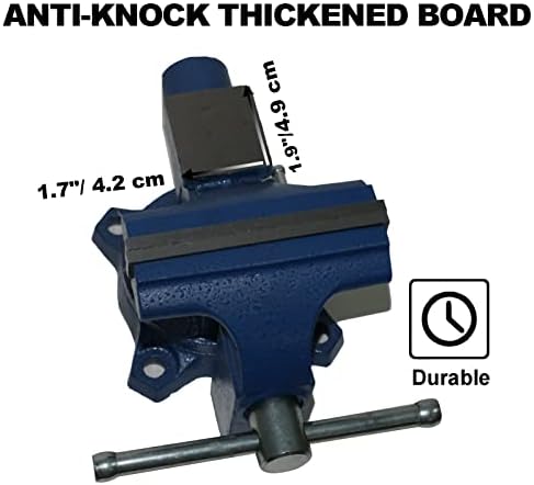 Bench Vise 4.5 Inch Jaw Width 3.3 Inch Jaw Opening Home Vise - Secure Grip with 240° Swivel Base Home Vise Rotation Base - Assembled with a Combination of Heavy Duty Cast Iron and Steel - Blue