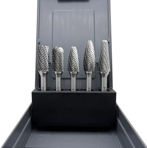 LU&MN Tungsten Carbide Burr Set, 1/2" Head 1/4" Shank, 5 Pcs