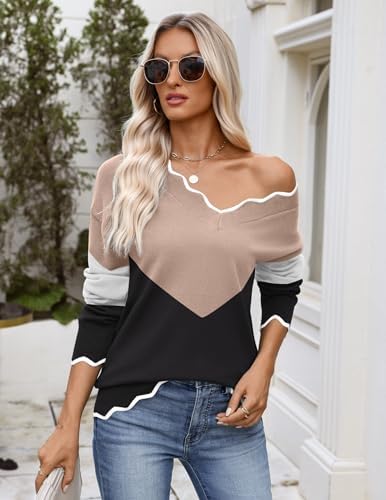 Zeagoo Women's 2026 Fall V Neck Sweater Long Sleeve Lightweight Knit Tops