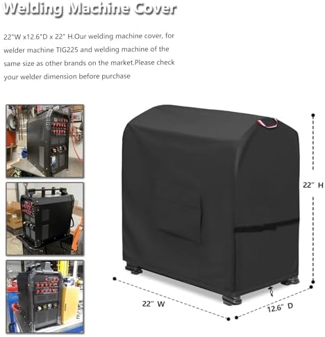Premium Welding Machine Cover - Heavy Duty 600D Waterproof TIG225X TIG Welder Cover with Plush Liner (Black, 22'' L x 12.6'' W x 22'' H)