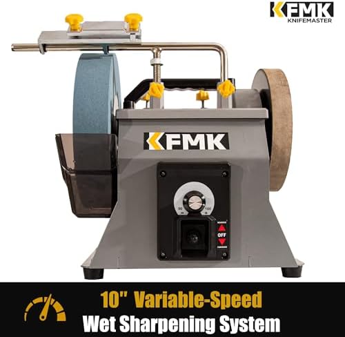 10 Inch Variable Speed Wet Sharpening System, 90-160RPM Wet Bench Grinder, Two Direction Water Cooled Wet/Dry Sharpening System for knife, Chisel, Scissor, Woodworking Tools