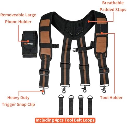 MELOTOUGH Magnetic Tool Belt Suspenders with Magnetic WristBand for Work Belt Padded Suspenders Constrcution