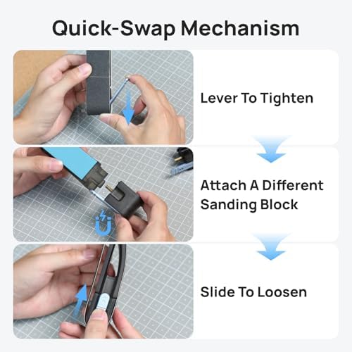 HOZO NeoBlock Sanding Block with Standard Head – Smooths 3D Print Layer Lines, For Flat Surfaces & Small Curves, 5s Quick-Swap Design for Heads & Sandpapers, Includes 1 Pcs 400 Grit Belt