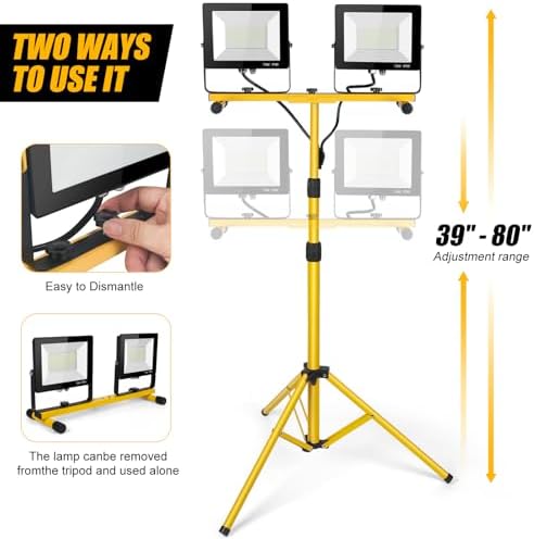 14000Lumen LED Work Lights with Stand - 2 Head Portable Work Light on Stand