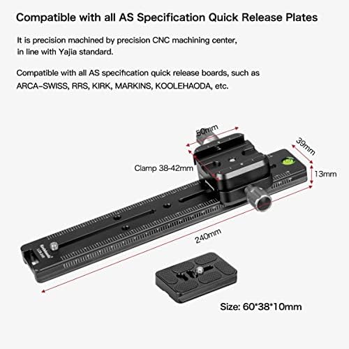 Koolehaoda 240mm Nodal Slide Quick Release Clamp, Angle Adjustable | Rail Plate Bracket Mount, Arca Swiss Compatible, for DSLR Camera Tripod Ball Head, Panoramic & Macro Photography