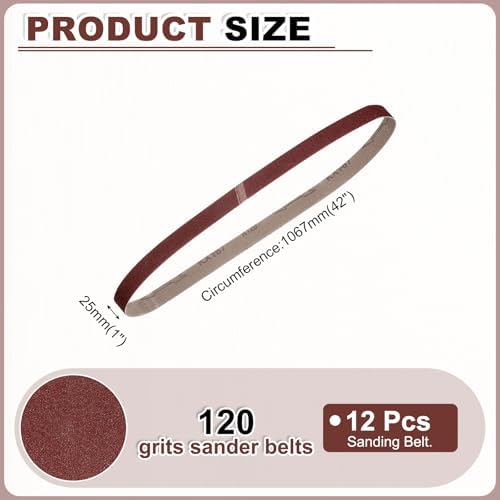 HARFINGTON 1 x 42 Inch Sanding Belts, 12 Pcs 120 Grits Aluminum Oxide Abrasive Belt Sander File Belt for Woodworking, Metal Polishing, Knife Sharpener