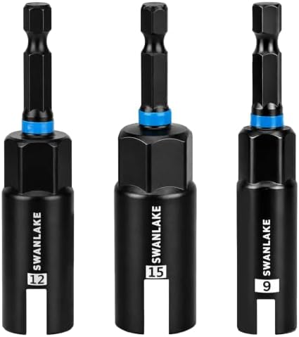 3-Piece Wing Nut Driver Set, 9mm, 12mm, 15mm, 1/4 Inch Hex Shank Power Nuts Driver Bit, Wing Nut Socket for Eye Bolt, Hook Bolt Installation, Wire Twisting