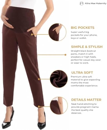 Maternity Pants Work Over The Belly with Pockets, Womens Pregnancy Dress Pants Office Clothes Trousers Stretch Summer