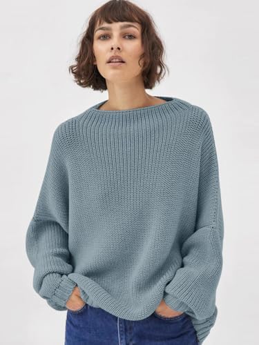 Womens Oversized Sweaters Loose Solid Casual Long Sleeve Mock Neck Knitted Jumper Tops