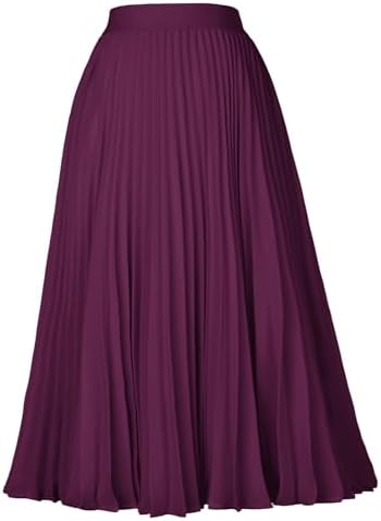 GRACE KARIN Pleated Midi Skirt for Women Chiffon A-Line Outfits