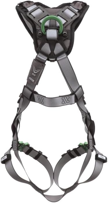 MSA V-FIT Standard Safety Harness - Polyester & Nano-Technology Treated Web Full Body Harness Back, Shoulder Padding, Gray