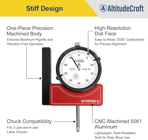 Lathe Tool Post Indicator Holder with .0005″ Dial Indicator