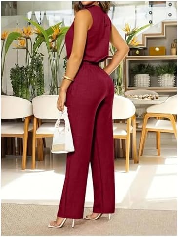 Floerns Women's 2 Piece Sets Dressy Outfits Bussiness casual Crew Neck Sleeveless Blouse and Elegant Pants Set