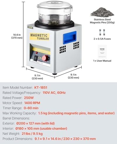 VEVOR Magnetic Tumbler 180 mm 2000 RPM KT-185 Jewelry Polisher Tumbler