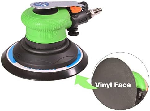 Dynastus 6-Inch Random Orbit Air Palm Sander, Dual Action Pneumatic Polisher with Vinyl PSA Backing Pad and 10pcs Sanding Discs