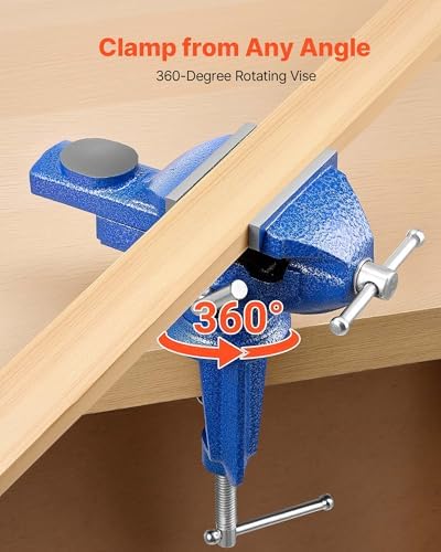 VEVOR Bench Vise, 3 Inch, Portable Workbench Vice with 360° Swivel Base, Quick Release Rotating Bench Clamp, Raised Base, Cast Iron Construction, for Woodworking, Metalworking, Drilling, and Cutting