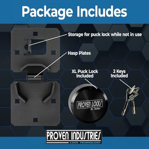 Proven Industries Puck Lock Hasp Kit - Storage Door Security, Black