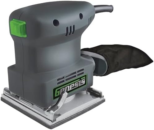 Genesis GPS2303 1/4 Sheet Palm Sander with Palm Grip, Dust-Protected Switch, Dust Bag, and Sandpaper Assortment