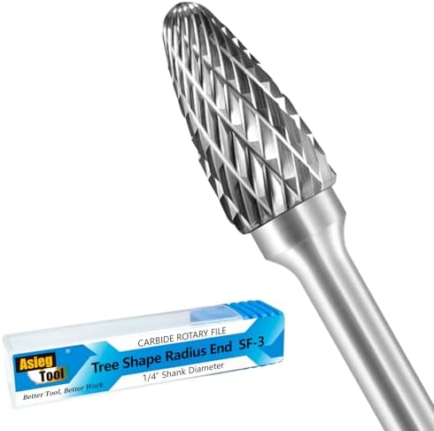 SF-3 Tungsten Carbide Burr Rotary File Tree Shape Radius End Shape Double Cut for Die Grinder Drill Bits 1/4'' Inch Diameter of Shank and 3/8'' Inch Diameter of Cutter 3/4'' Inch Cutter Length