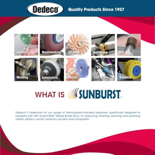 Dedeco Sunburst Radial Bristle Discs 12-Pack - 4" Curved - 3/8" Arbor - Red 220 Grit (Standard) - Aluminum Oxide for Polishing & Finishing